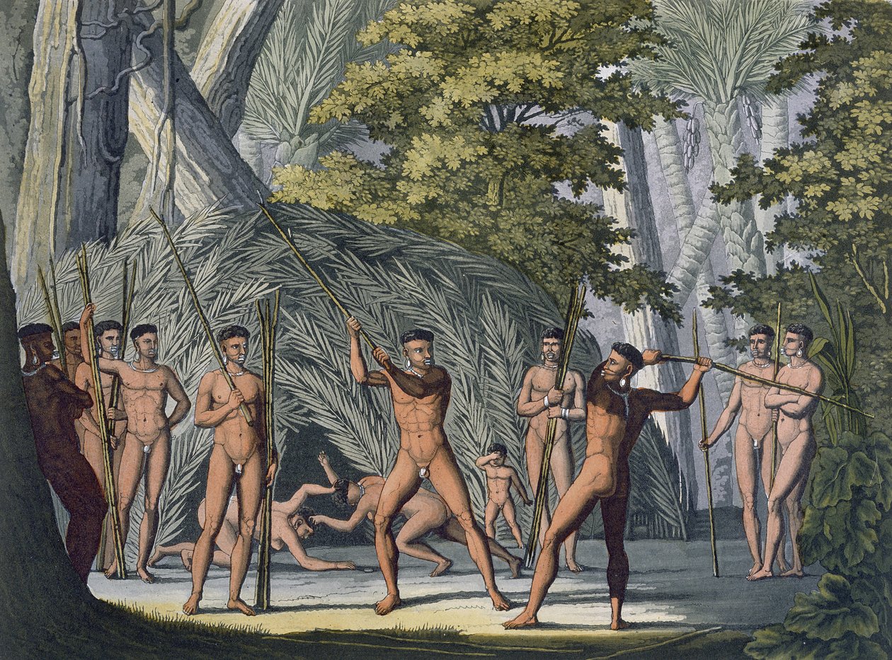 A paraguayi Rio Grande botocudos törzse a Jules Ferrario „Le Costume Ancien et Moderne”-ból, az 1820-as és 30-as évek körül megjelent (színes metszet) (lásd még: 177059) alkotó: Paolo Fumagalli