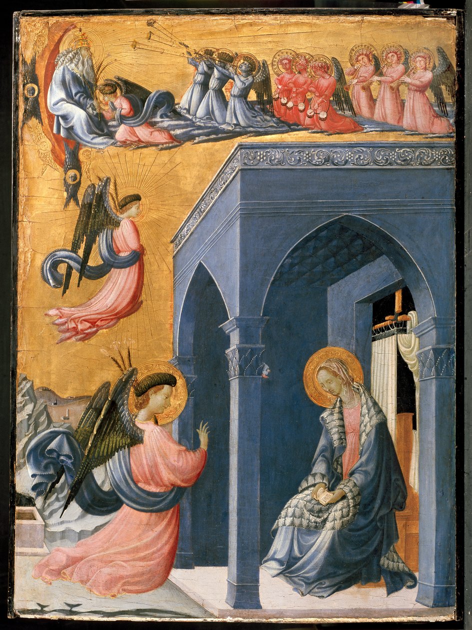 Angyali üdvözlet (tempera és aranyozás a panelen) alkotó: Paolo Uccello