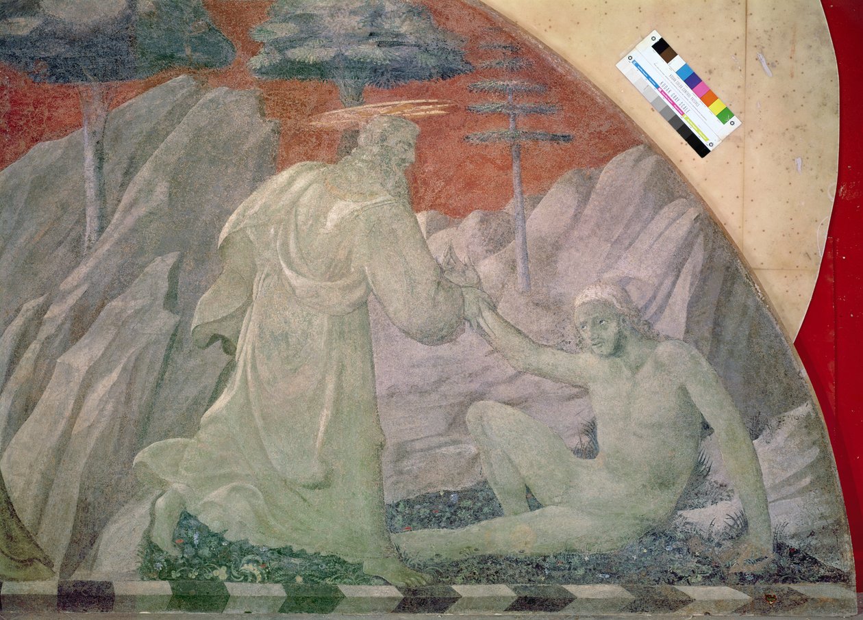 Az állatok és Ádám teremtése Ádám teremtésének részlete, 1430-as freskó, vászonra átvitt freskó. alkotó: Paolo Uccello