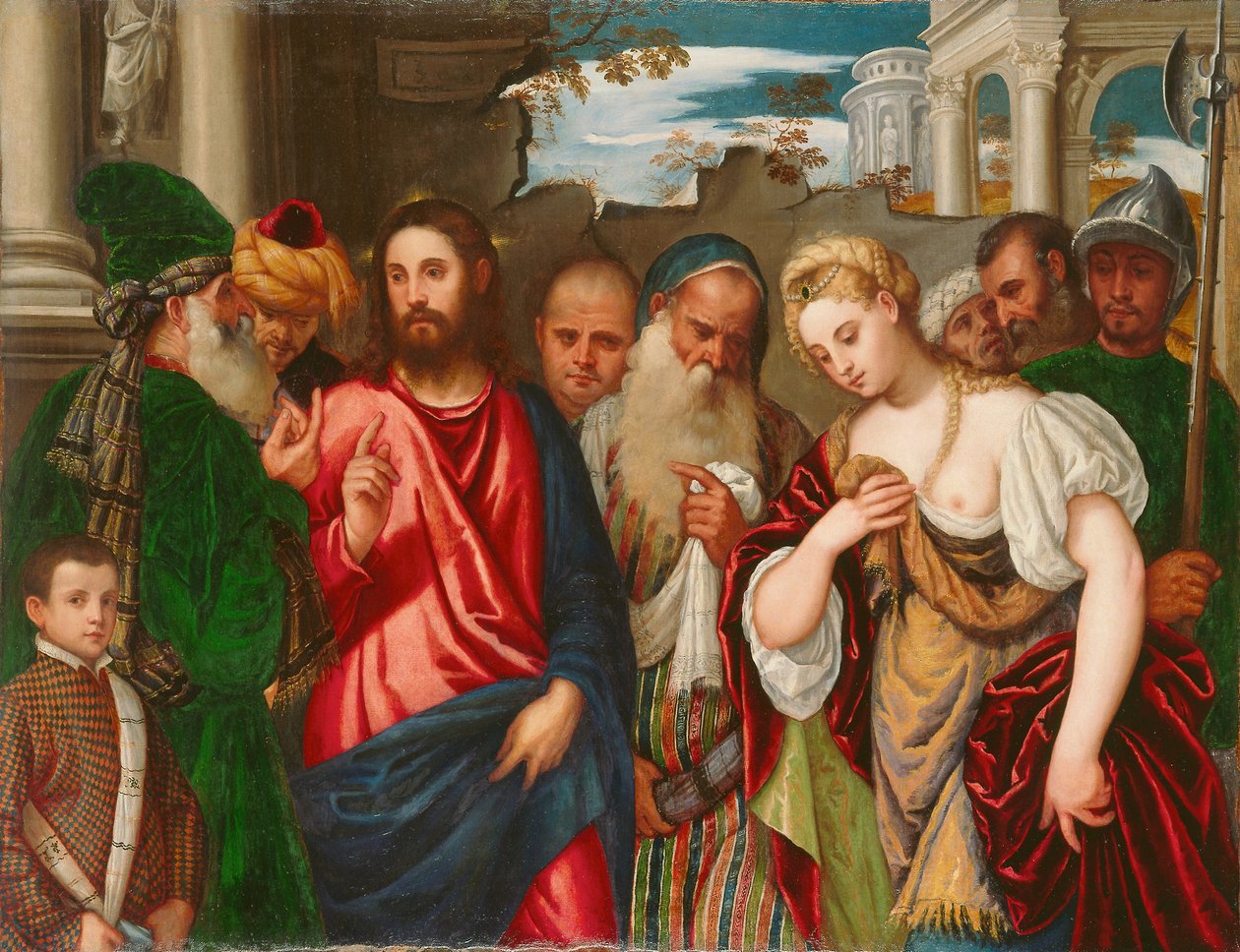 Krisztus és a házasságtörésen elhurcolt asszony, 1540 körül alkotó: Paolo Veronese
