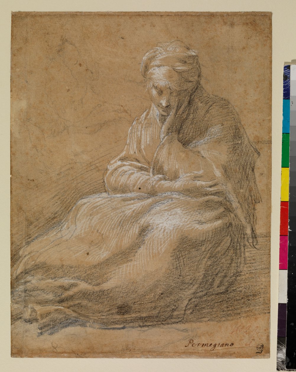 Nő ül a földön alkotó: Parmigianino