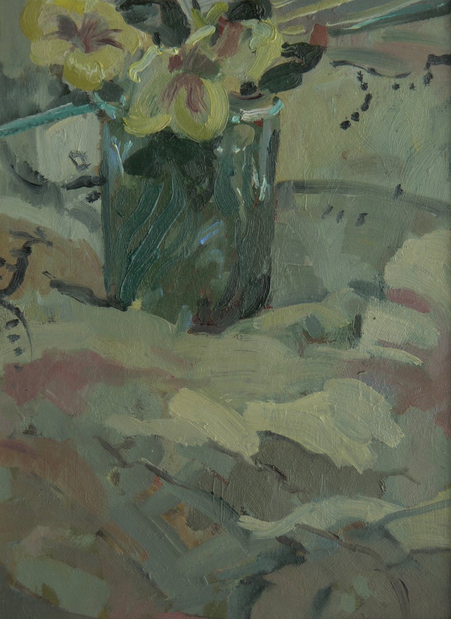 Sárga virágok zöld cserépben, 2009 alkotó: Pat Maclaurin