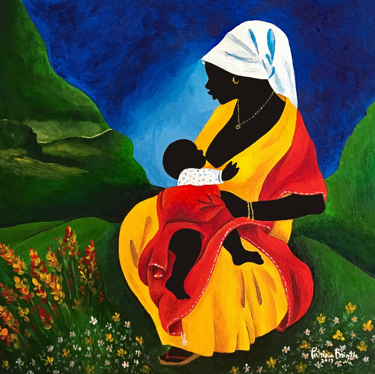 Anyaság, 2019 (akril, fa) alkotó: Patricia Brintle
