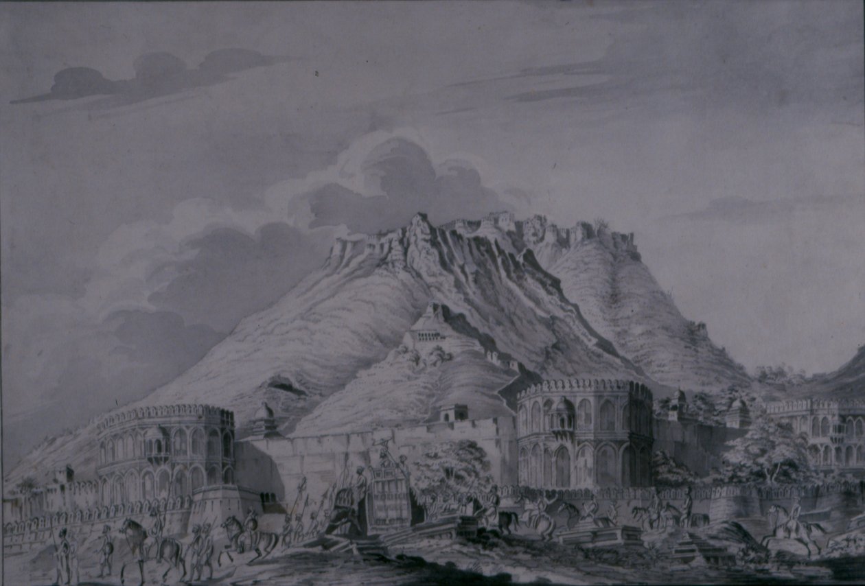 Erőd és Ajmere városa, 1820 (ceruza és mosás papíron) alkotó: Patrick Waugh