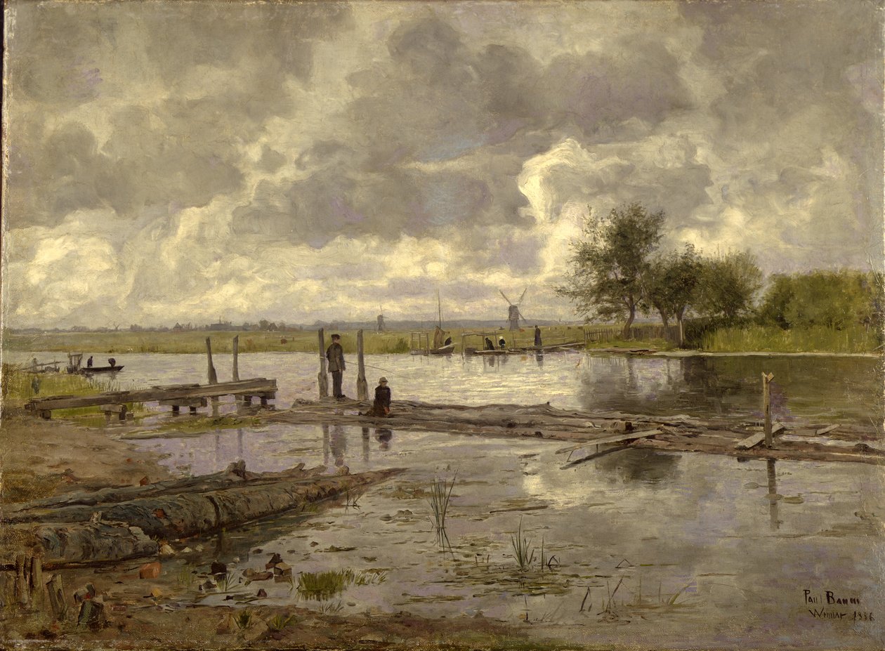 Táj az Ilmnel Weimar mellett, egy halászsal, 1886 alkotó: Paul Baum