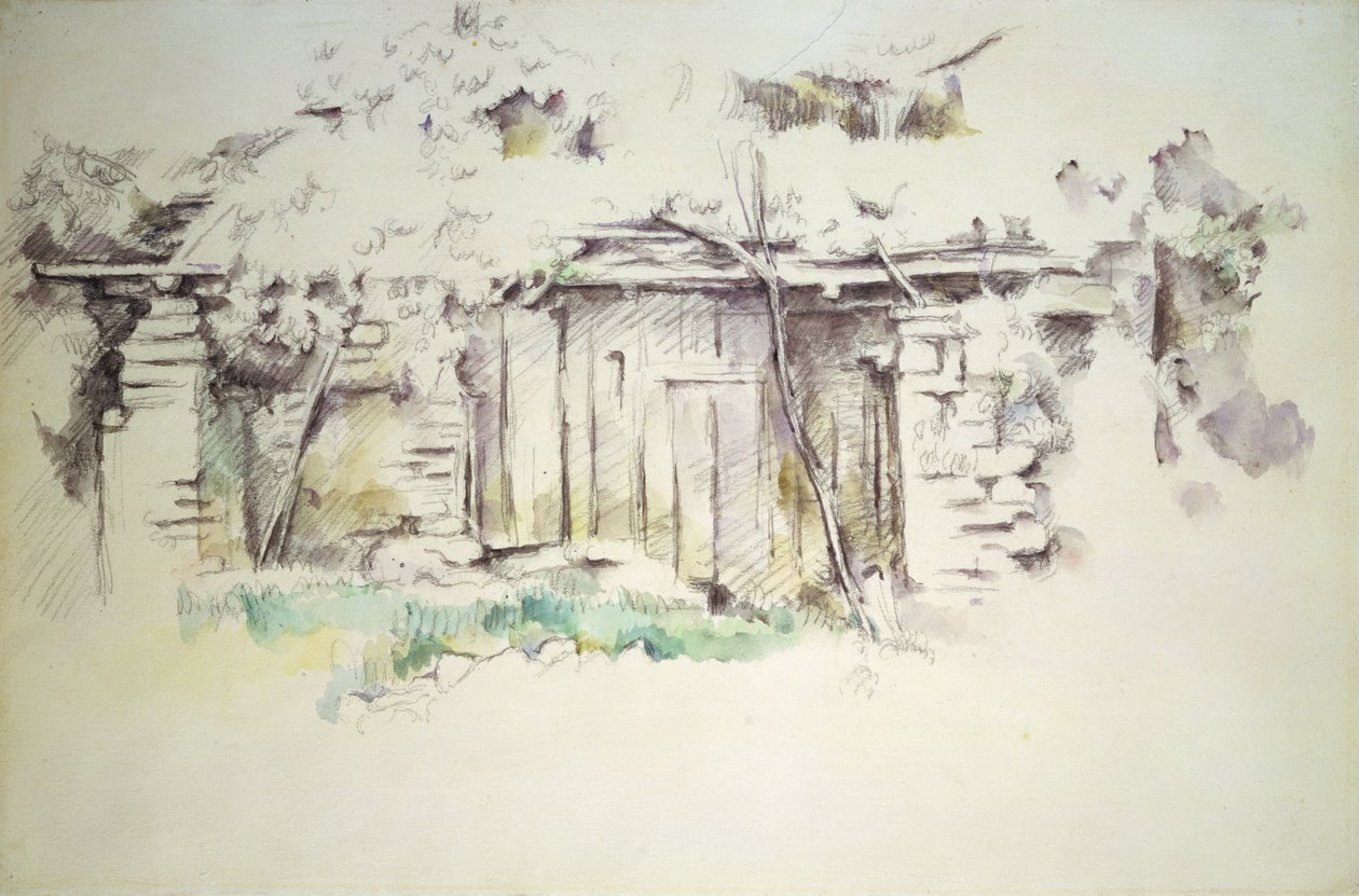Egy fészer, 1880 körül (ceruza és WC) alkotó: Paul Cézanne