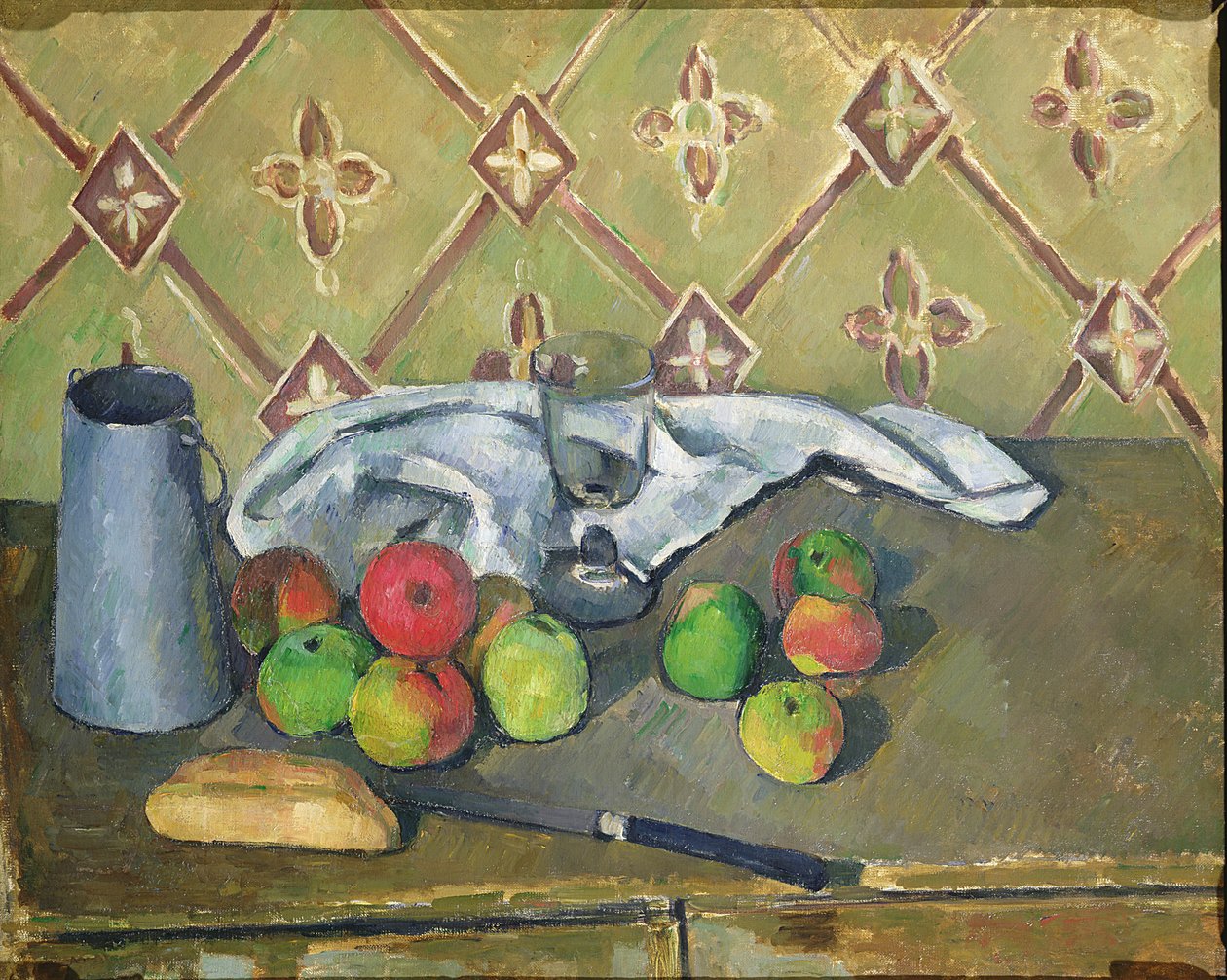 Gyümölcs, szalvéta és tejeskancsó, 1879-82 körül alkotó: Paul Cézanne