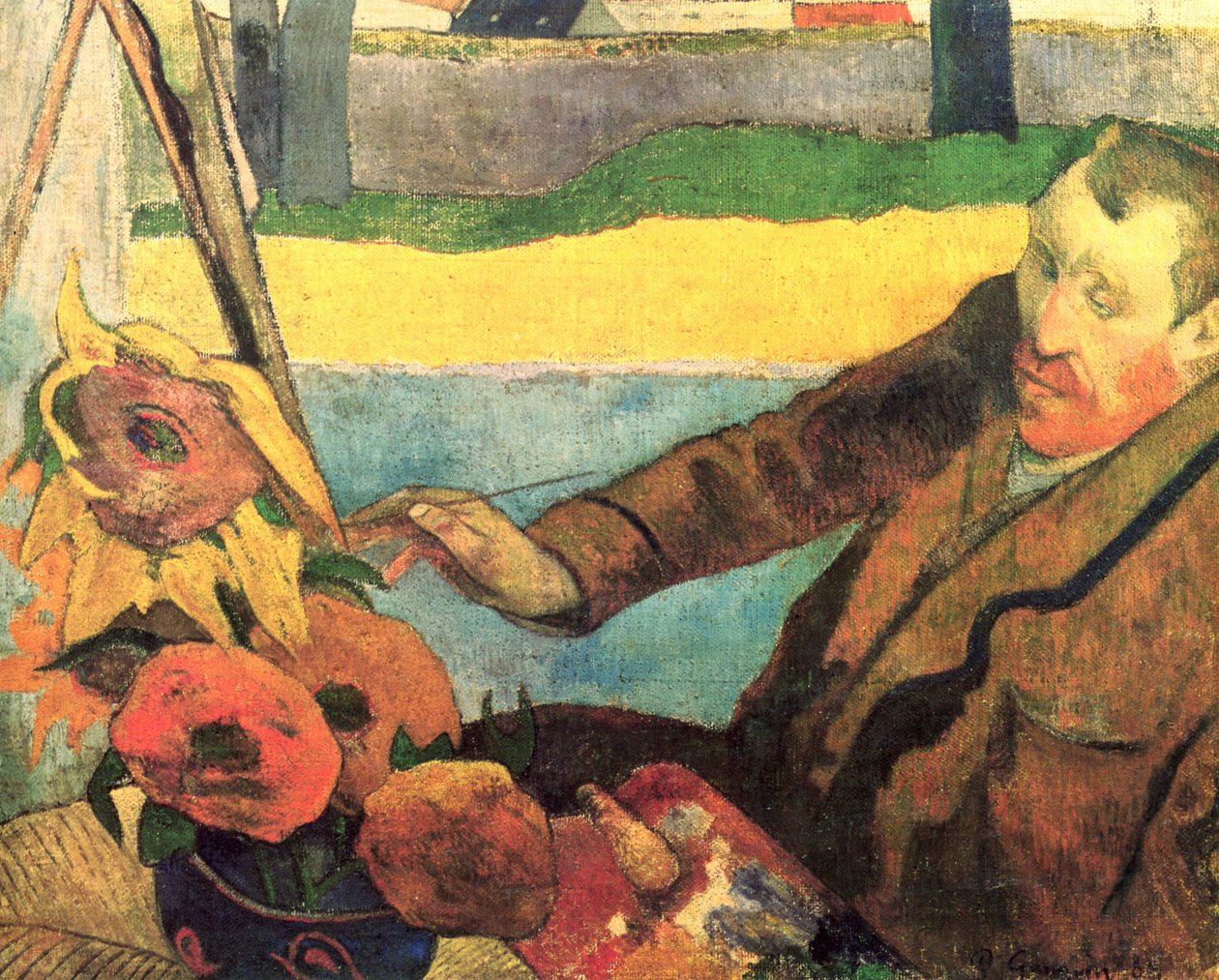 Vincent van Gogh portréja, napraforgót fest alkotó: Paul Gauguin
