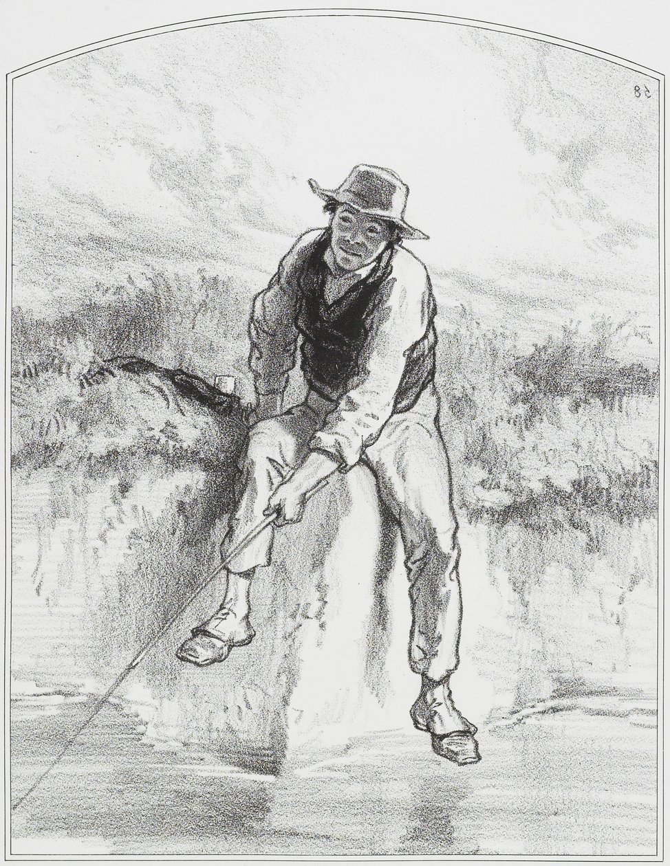 Horgászat, 7. tábla a Les Toquadesből, 1858 alkotó: Paul Gavarni