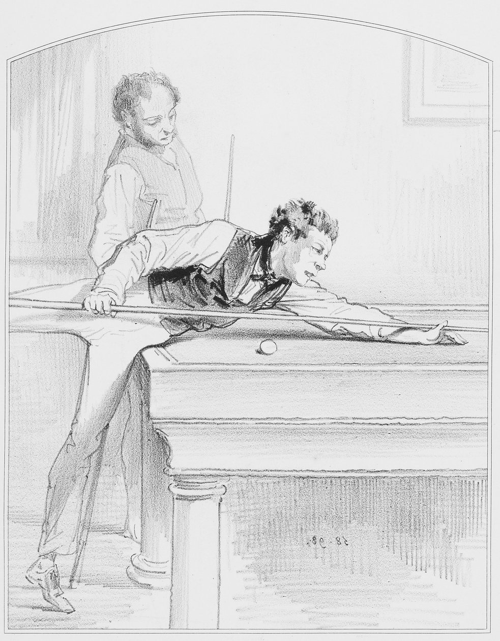 Le billiards, 19. tábla a Les Toquadesből, 1858 alkotó: Paul Gavarni