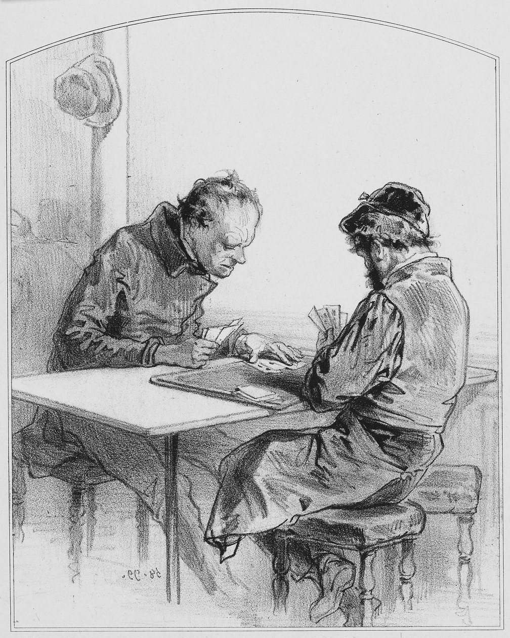 A kártyák, 20. tábla a Les Toquadesből, 1858 alkotó: Paul Gavarni