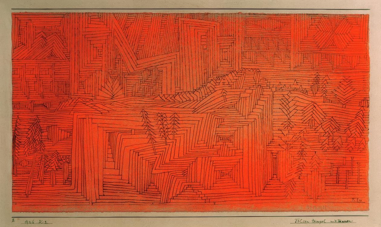 Sziklatemplom fenyőkkel alkotó: Paul Klee