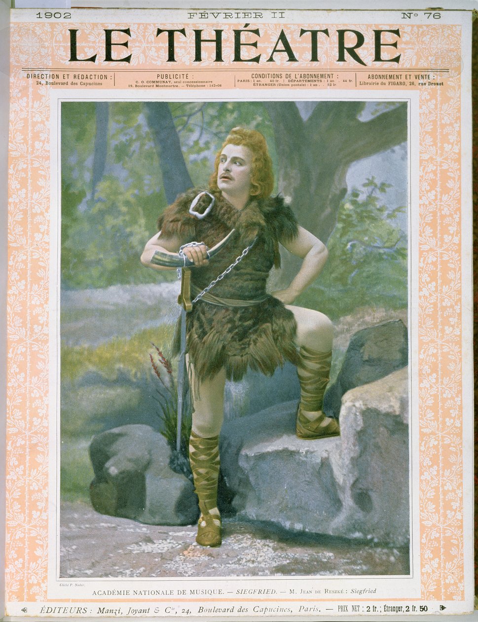 A „Le Theatre” magazin első borítója, amely Jean de Reszkét (1850-1925) Siegfriedként ábrázolja Wagner „Siegfried” című filmjében, 1902. február 11. alkotó: Paul Nadar