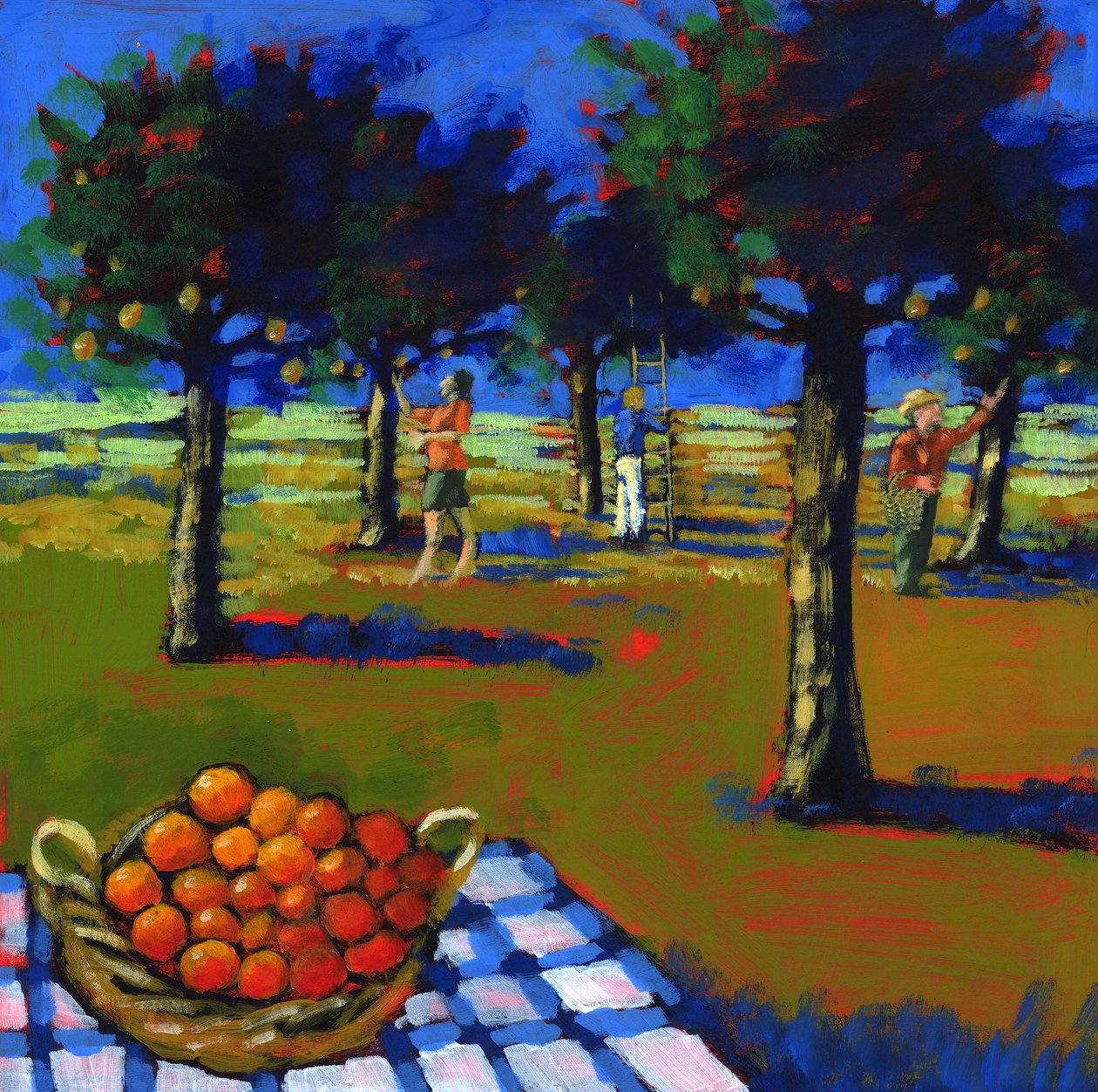 Narancsszedés, 2008 (akril, tábla) alkotó: Paul Powis