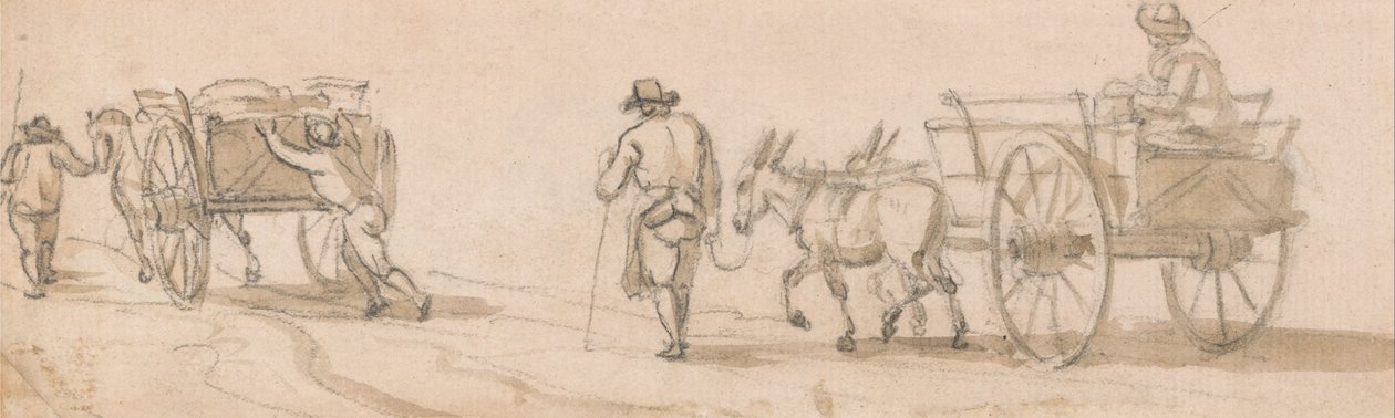Két kerekes kocsi és figurák alkotó: Paul Sandby