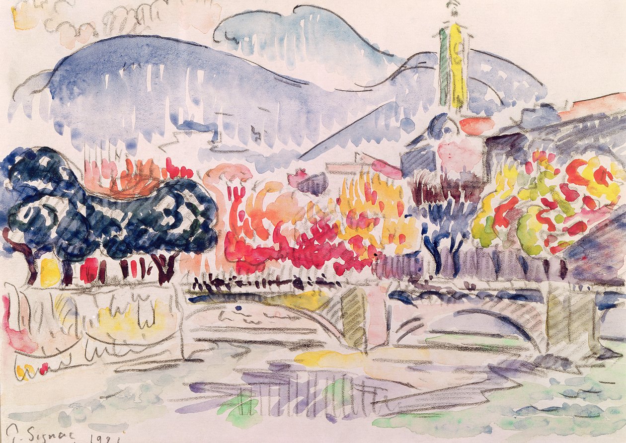 Le Paillon, Nizza, 1921 (ceruza és WC papíron) alkotó: Paul Signac