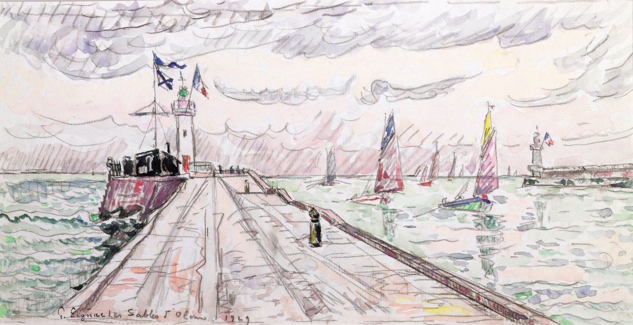 Les Sables dOlonne, 1929 (wc és ceruza papíron) alkotó: Paul Signac