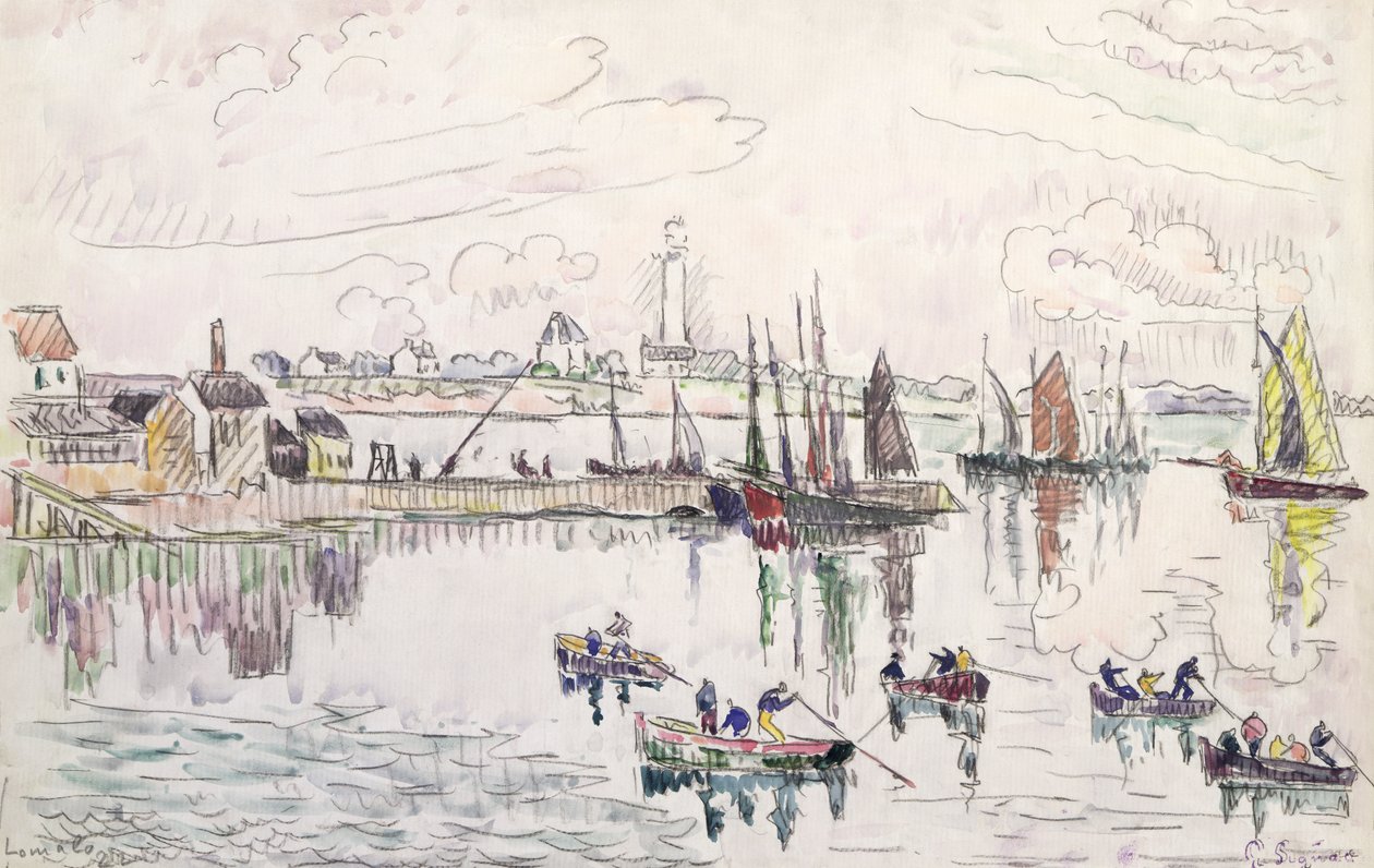 Lomalo kikötője, Bretagne, 1922 (wc és ceruza, papír) alkotó: Paul Signac