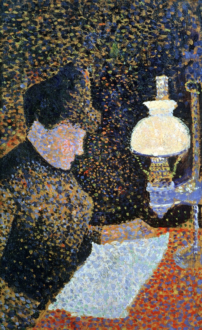 Nő lámpa mellett, 1890 (panel) alkotó: Paul Signac
