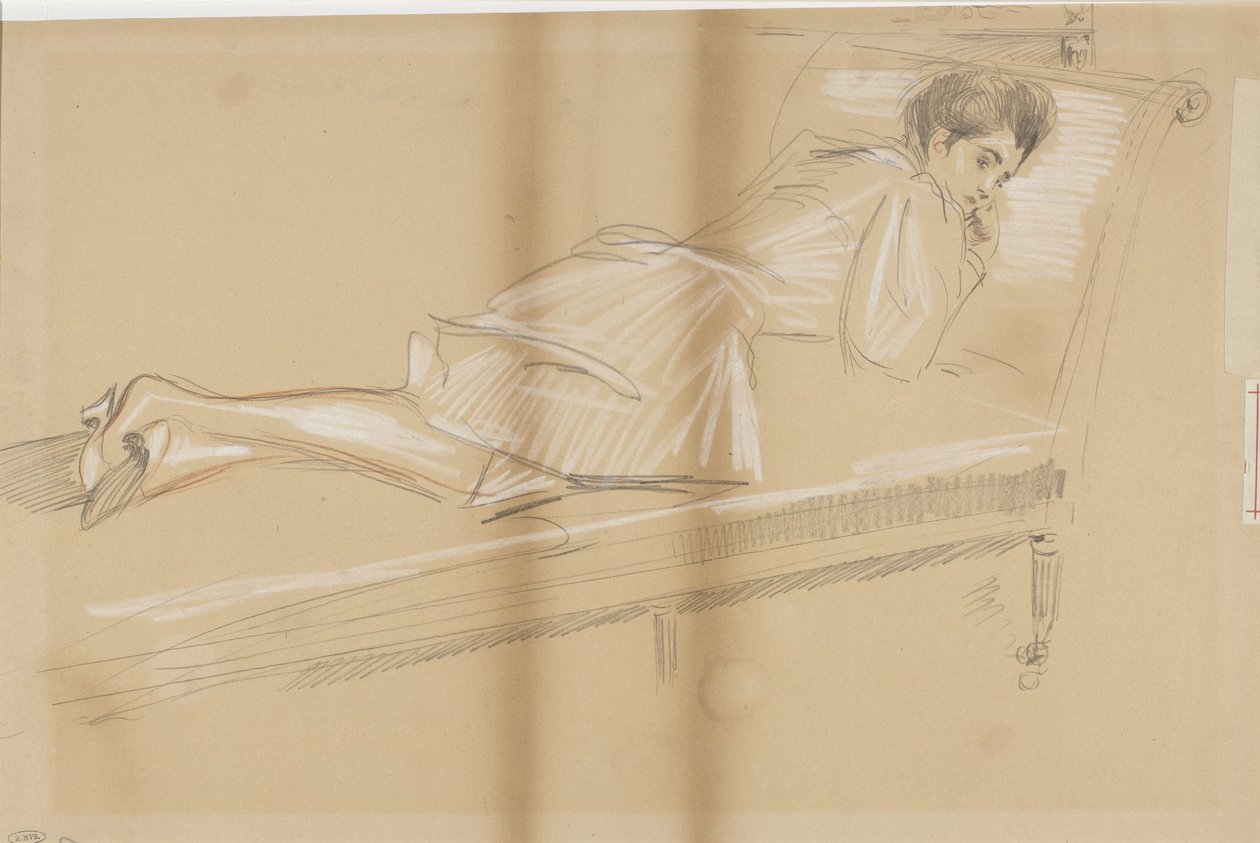 Nő feküdt előre a kanapén alkotó: Paul Cesar Helleu