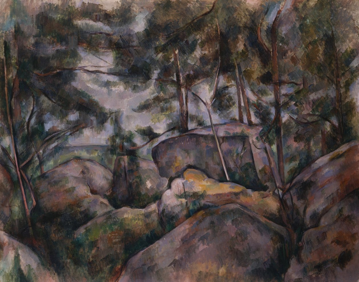 Sziklák az erdőben alkotó: Paul Cézanne