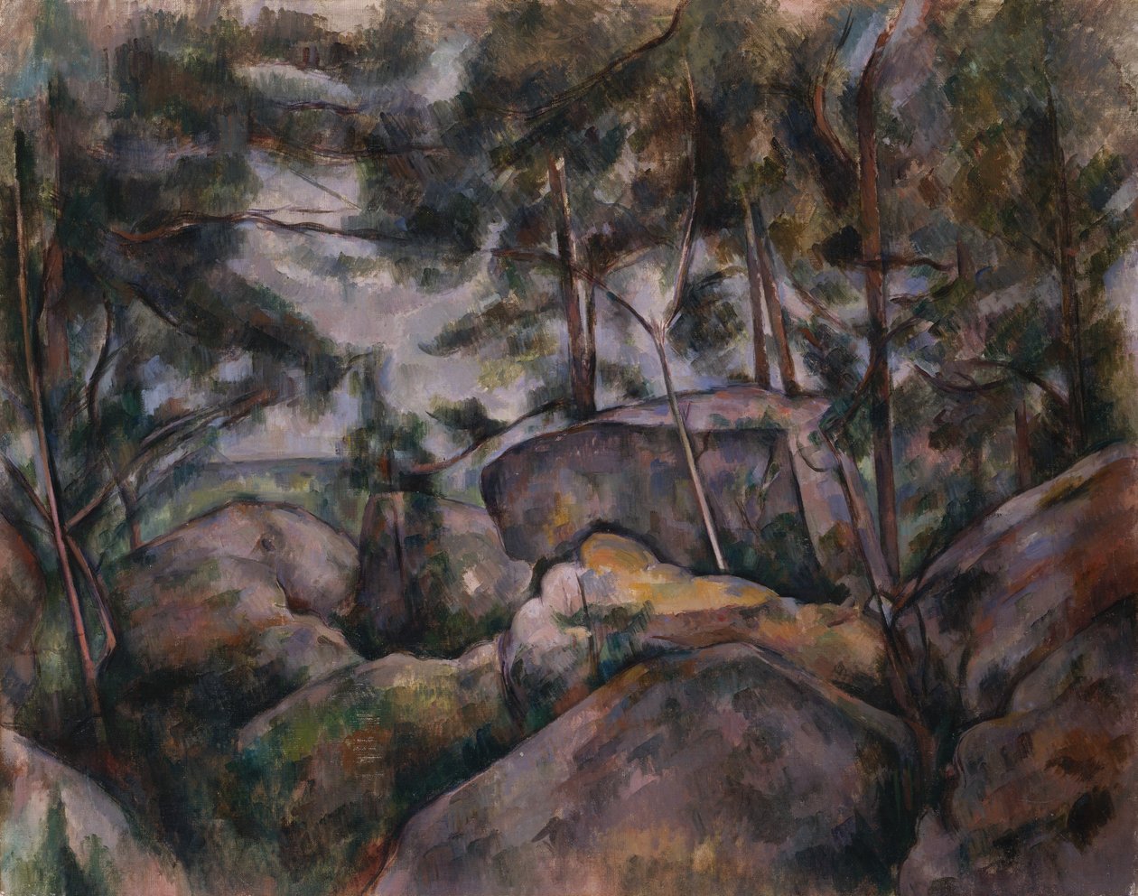 Sziklák az erdőben, 1890-es évek. alkotó: Paul Cézanne