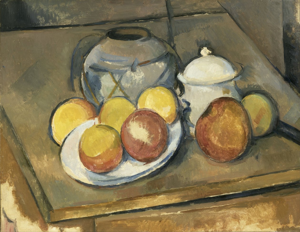 Váza, cukortál és alma alkotó: Paul Cézanne