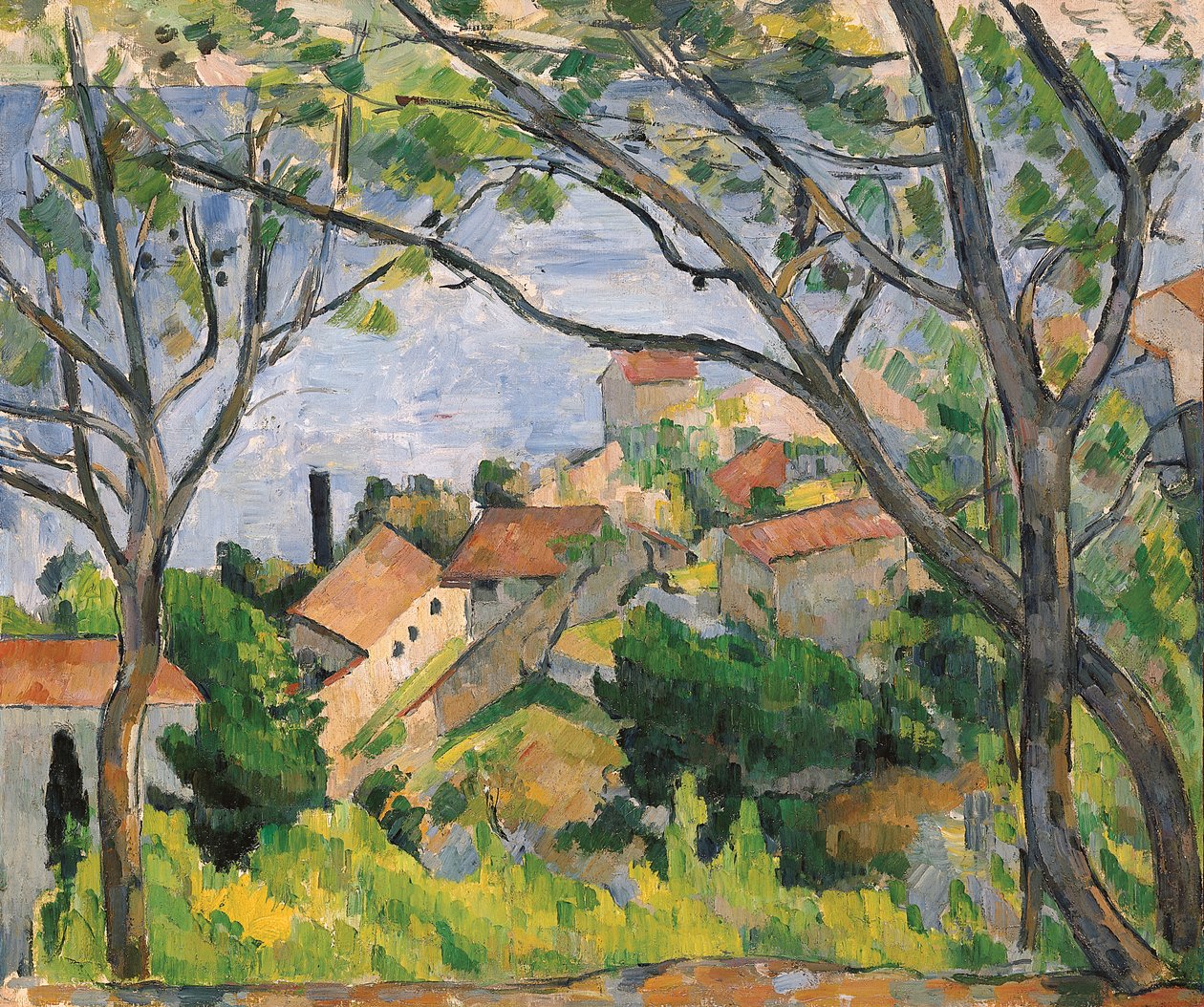 L"Estaque kilátása a fákon át, 1879 alkotó: Paul Cézanne