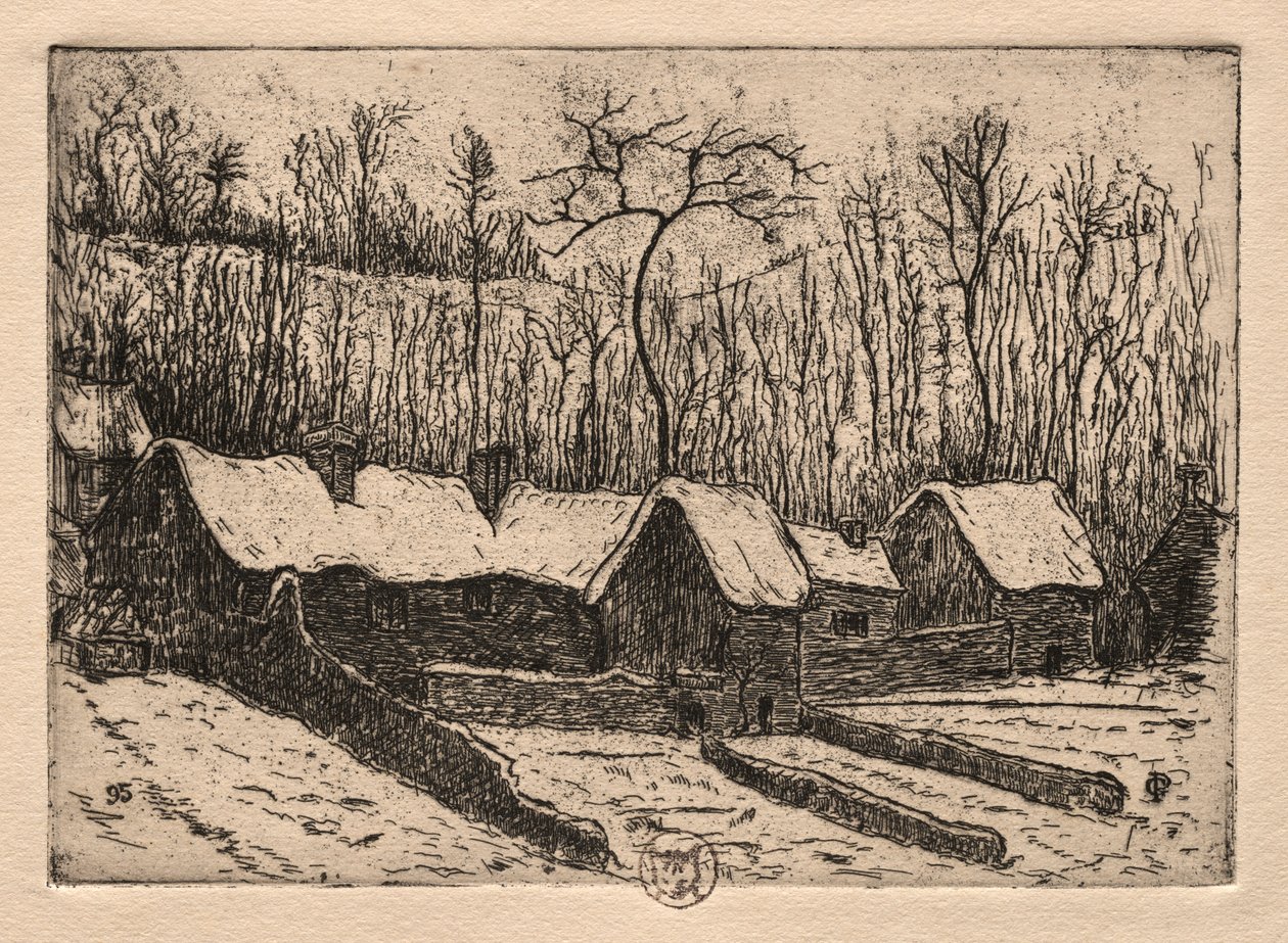 Hat rézkarc: A nádfedeles pékség, Auvers, 1895. alkotó: Paul Gachet