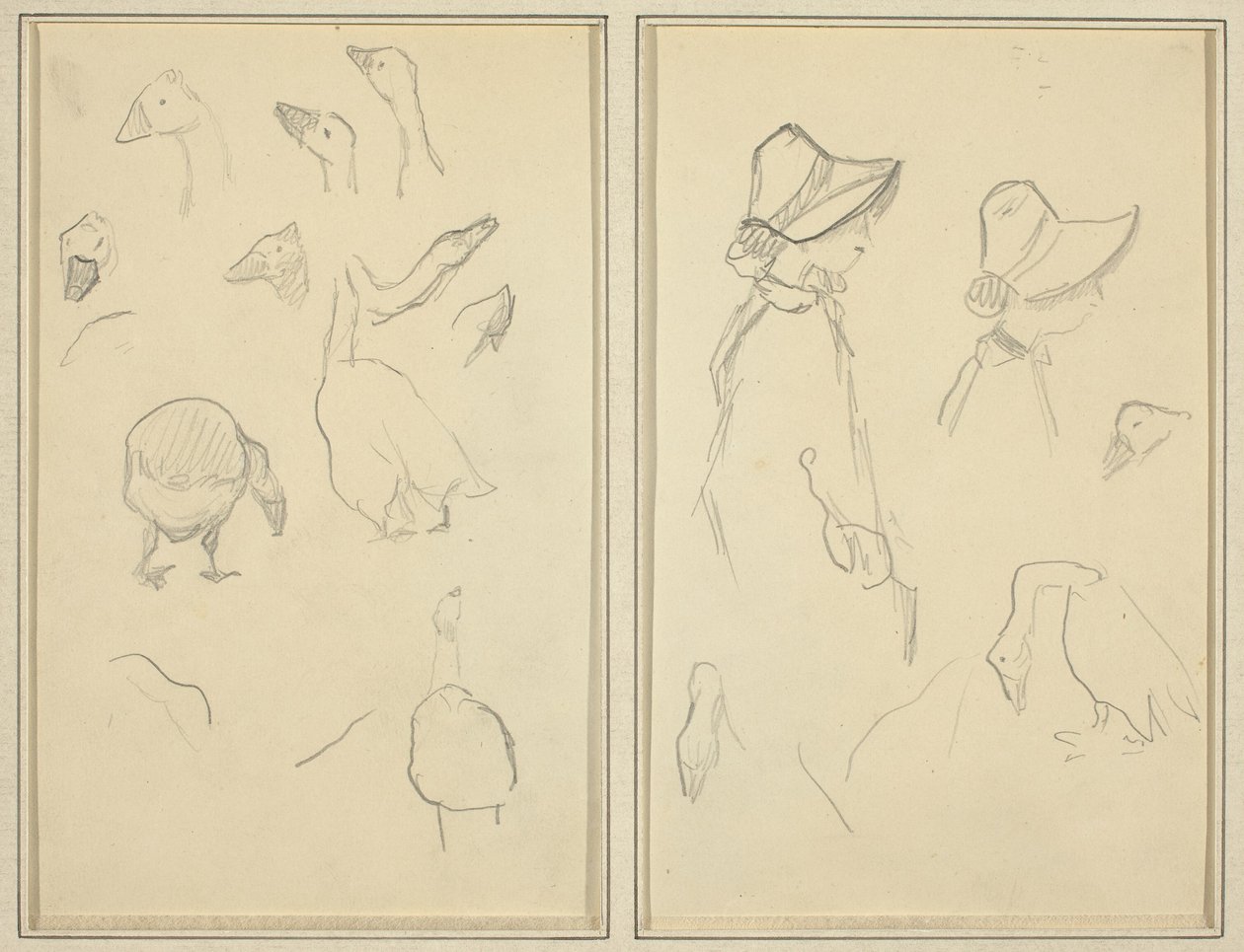 Libák; Girls in Bonnets, Geese [recto] alkotó: Paul Gauguin