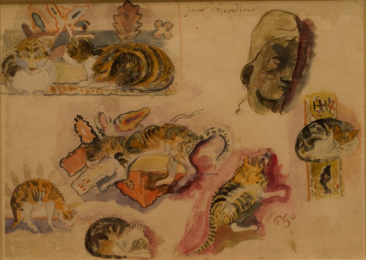 Macskák és fej alkotó: Paul Gauguin
