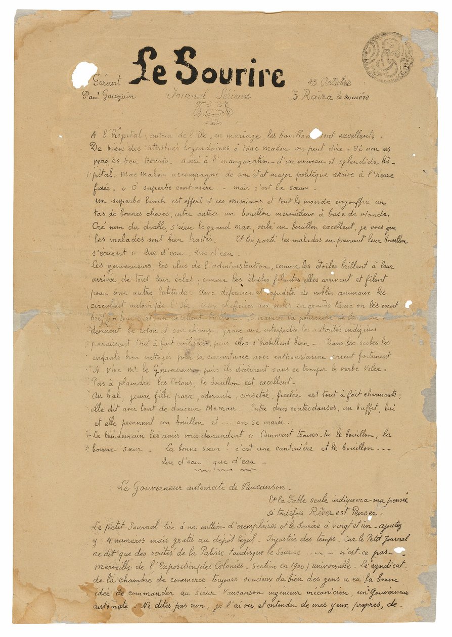Le sourire: Journal sérieux, 1899. október 13. alkotó: Paul Gauguin
