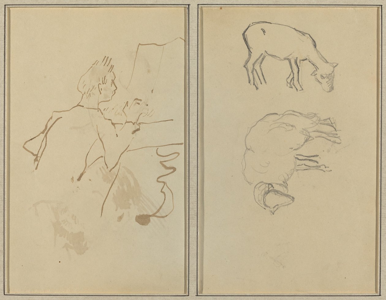 Ember zongorázik; Két bárány [verso] alkotó: Paul Gauguin
