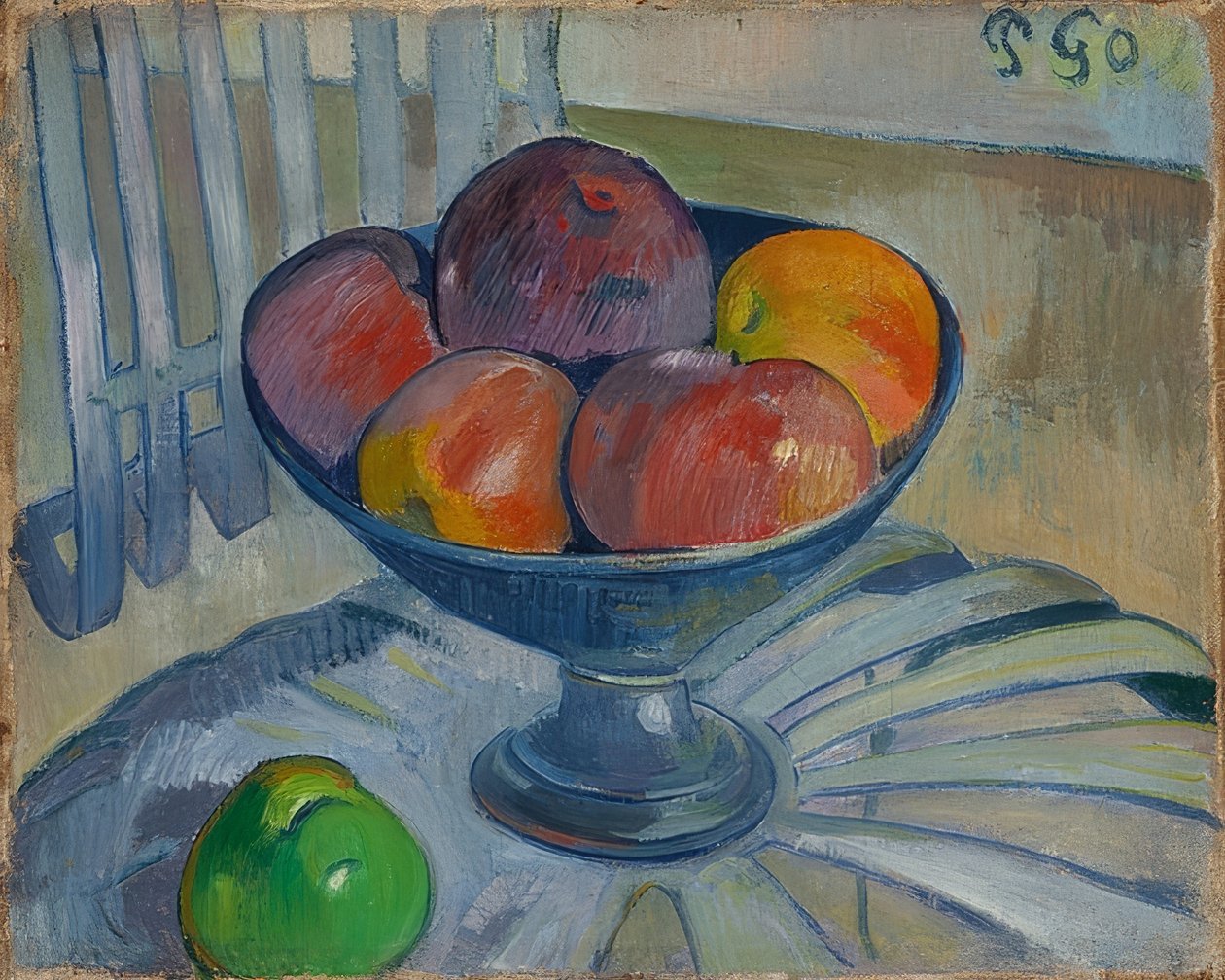 Tál gyümölcs egy kerti széken. 1890 körül alkotó: Paul Gauguin
