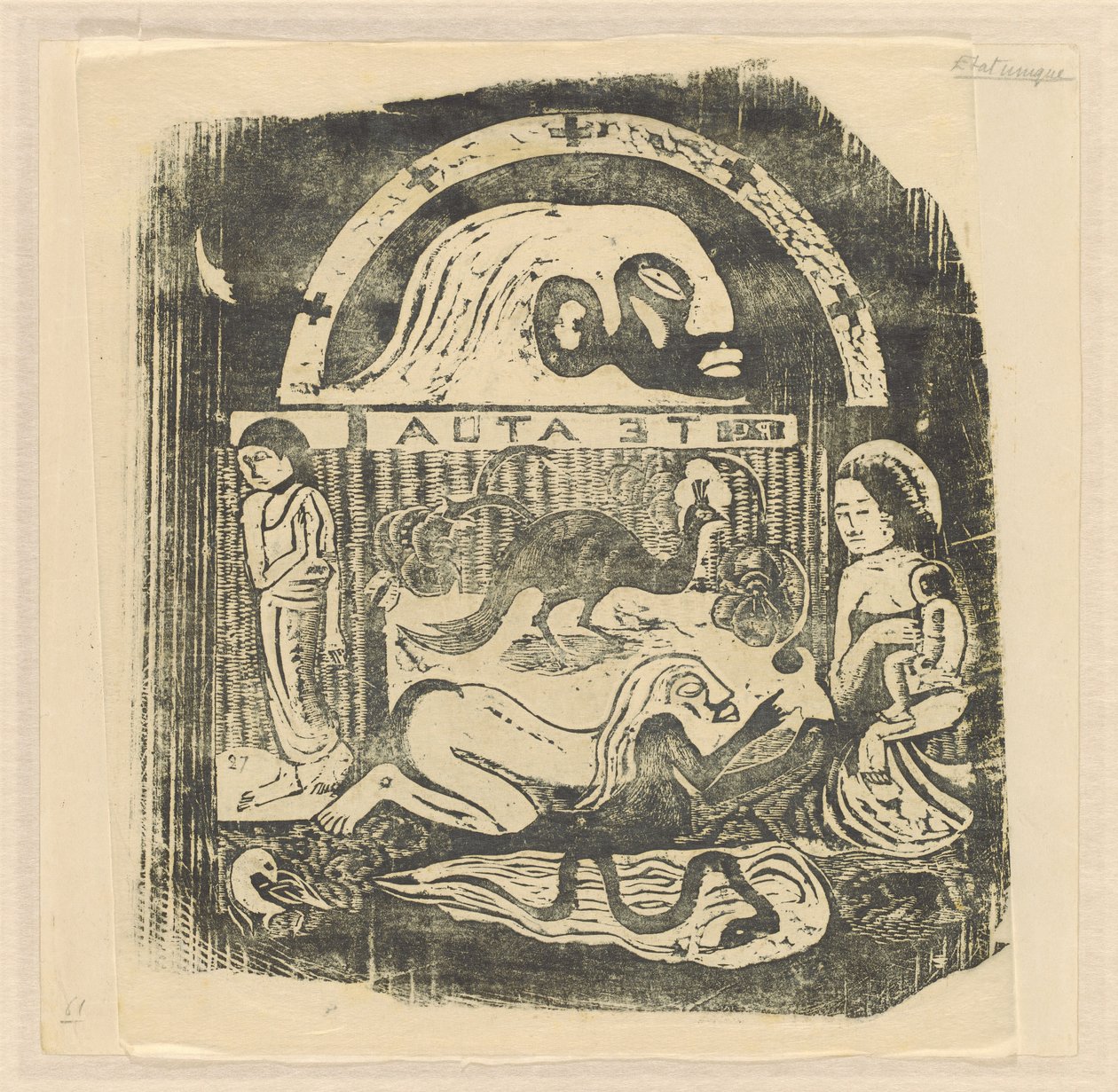 Te Atua (Az istenek) kis tányér [recto] alkotó: Paul Gauguin