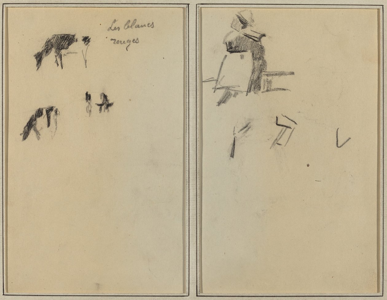 Két tehén; Egy ülő breton nő [verso] alkotó: Paul Gauguin