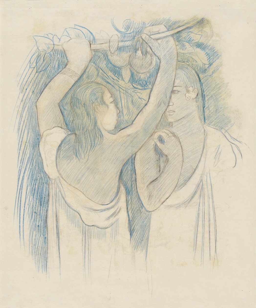 Két tahiti gyümölcsöt gyűjt [verso] alkotó: Paul Gauguin