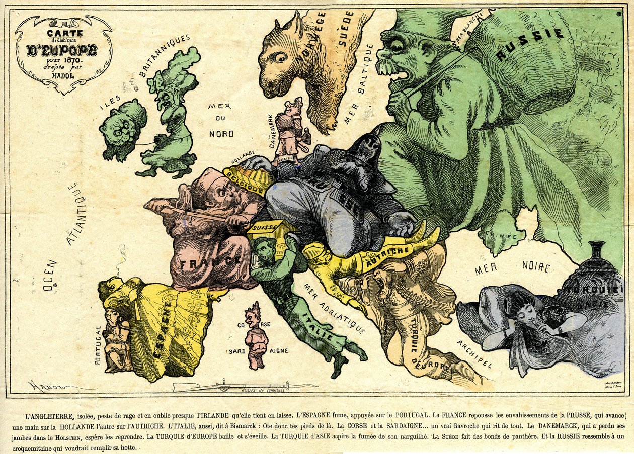 Európa drolatikus térképe 1870-re alkotó: Paul Hadol