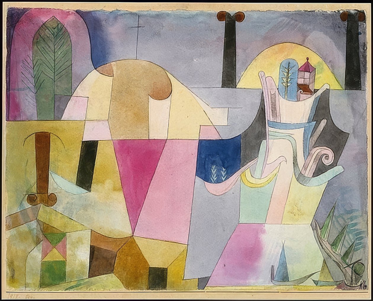 Táj fekete oszlopokkal. 1919 alkotó: Paul Klee