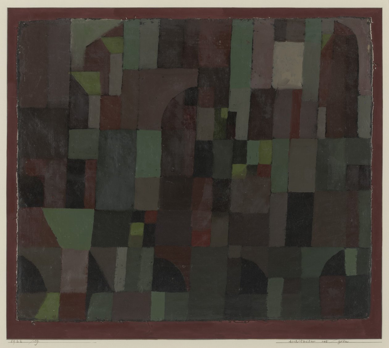 Piros/zöld építészet (sárga/lila átmenet) alkotó: Paul Klee