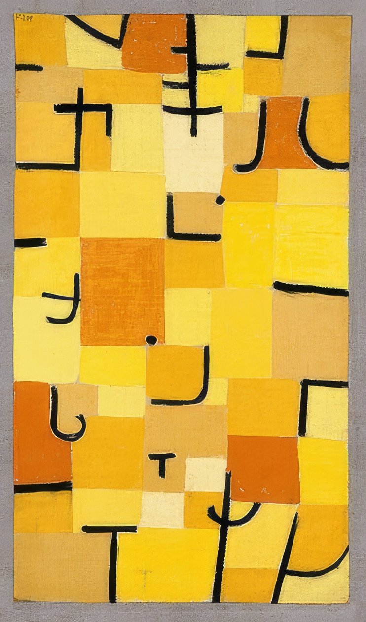Karakterek sárga színben. 1937 alkotó: Paul Klee