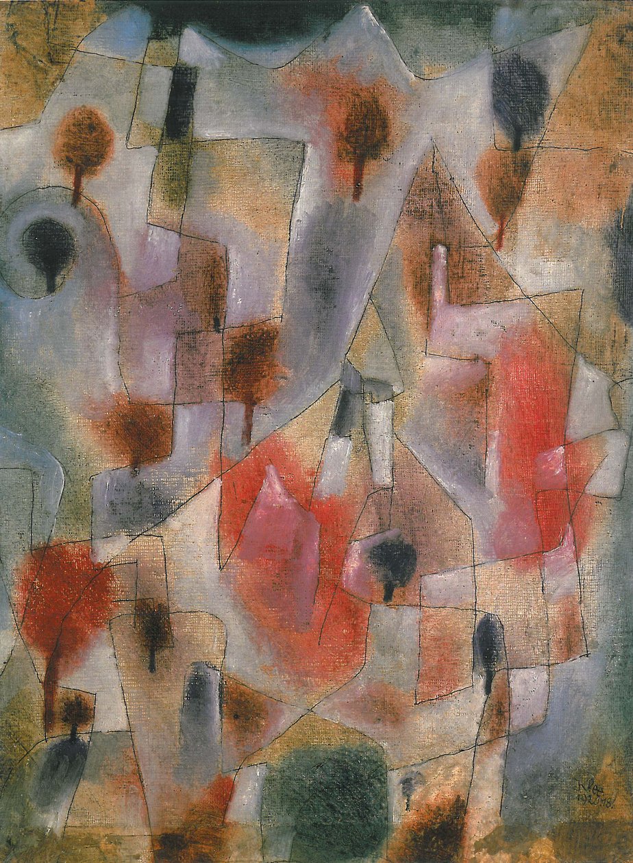 táj kék és piros fákkal, 1920. alkotó: Paul Klee