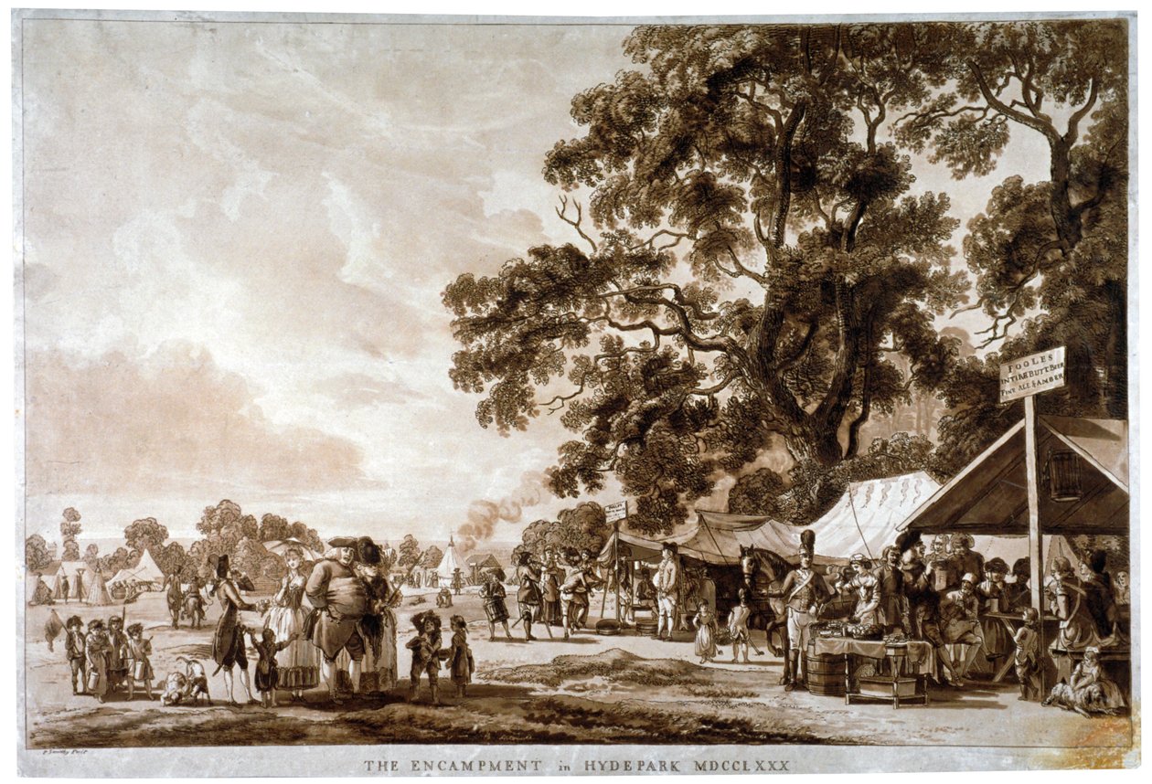 Katonai tábor a londoni Hyde Parkban, 1780. alkotó: Paul Sandby