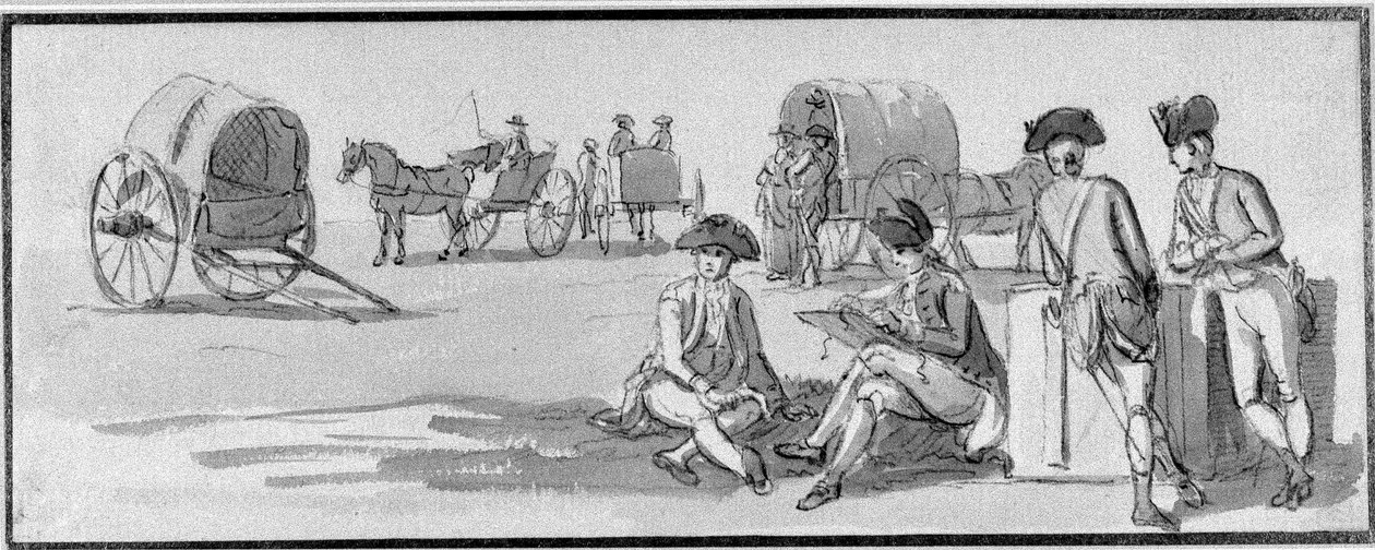 A Hyde Parkban pihenő gyalogos tisztek, 1780 alkotó: Paul Sandby