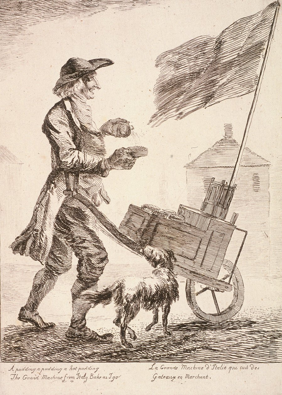 Pudingárus, Cries of London, 1760 alkotó: Paul Sandby