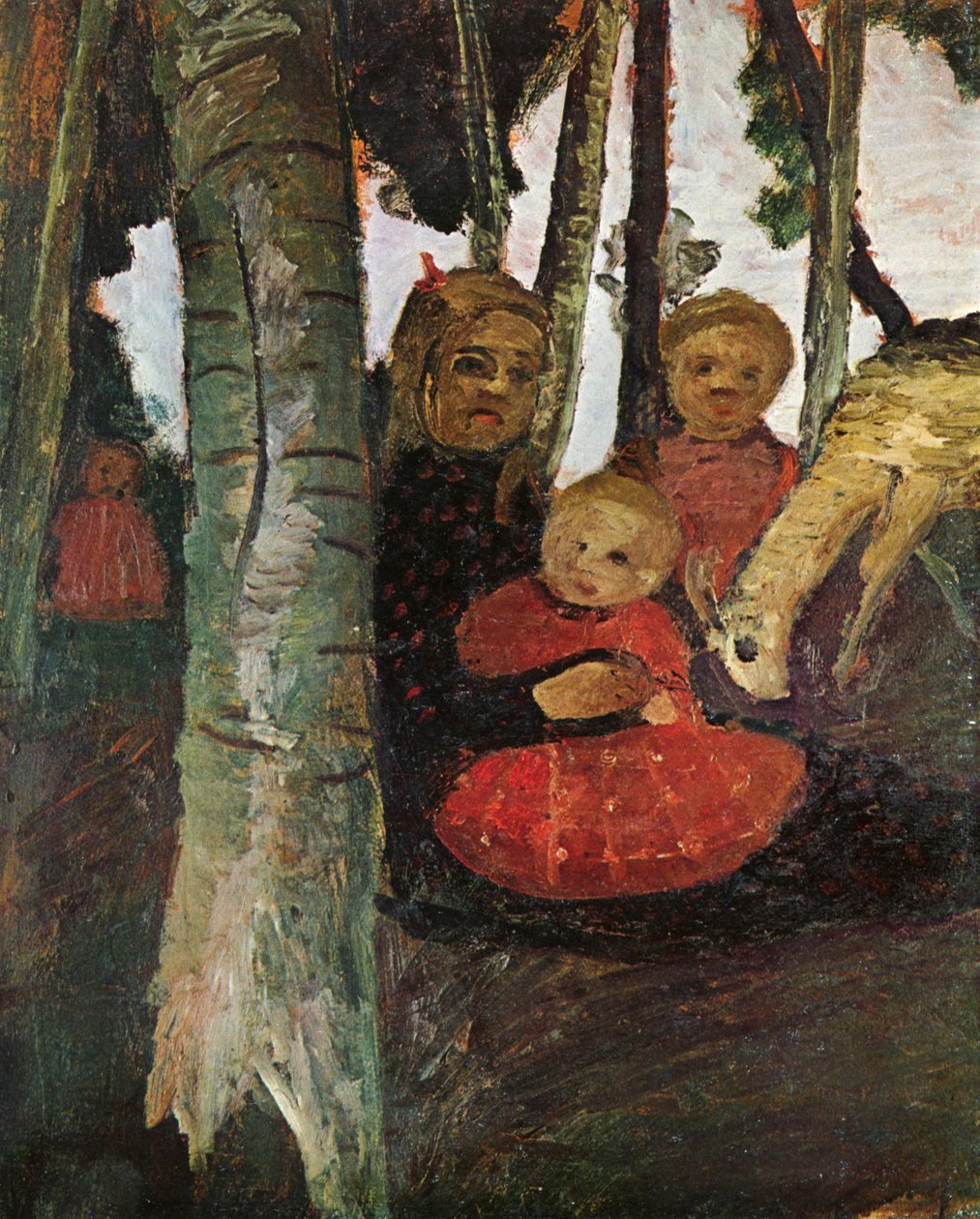 Három gyermek kecskével a nyírfaerdőben alkotó: Paula Modersohn Becker