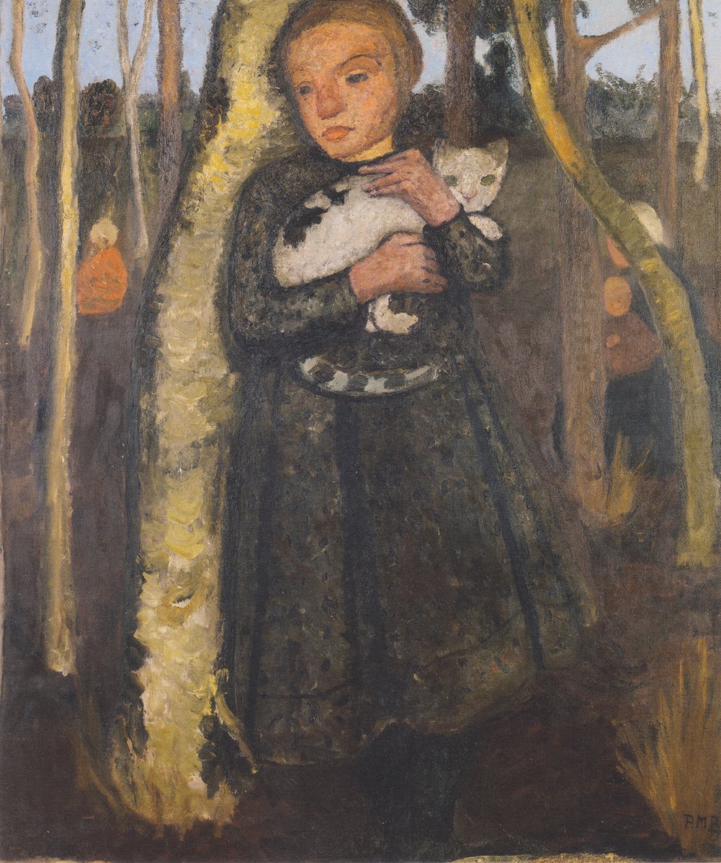 Lány a nyír erdőben egy macskával alkotó: Paula Modersohn Becker