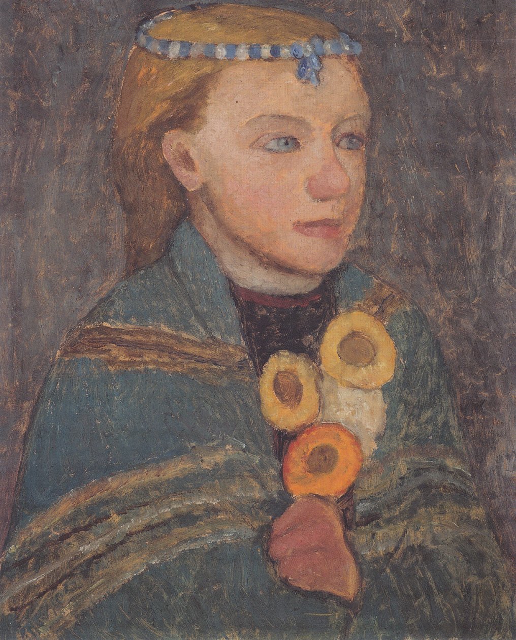 Lány kék és fehér lánccal a hajában alkotó: Paula Modersohn Becker