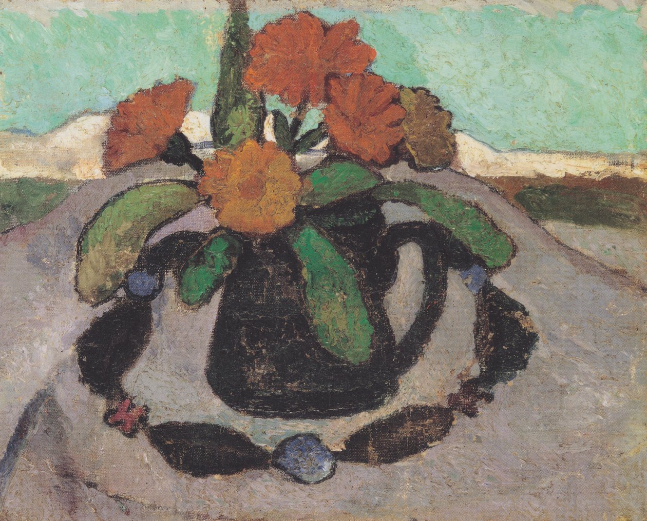 Csendélet körömvirággal a táj előtt alkotó: Paula Modersohn Becker