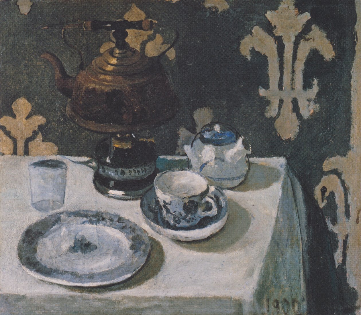 Csendélet kék -fehér porcelánnal és teafőzővel alkotó: Paula Modersohn Becker